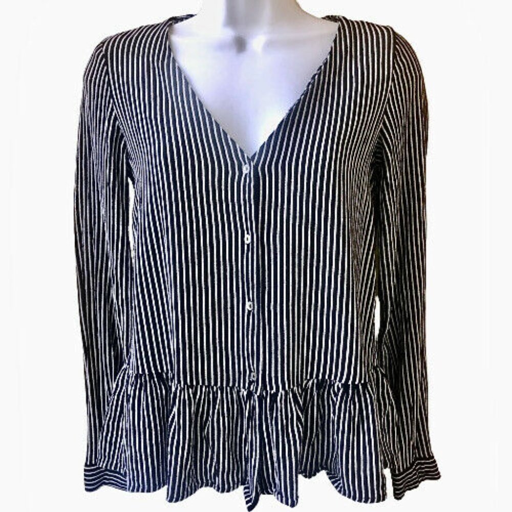 Zara | Trafaluc Collection Striped Ruffle Bottom Top